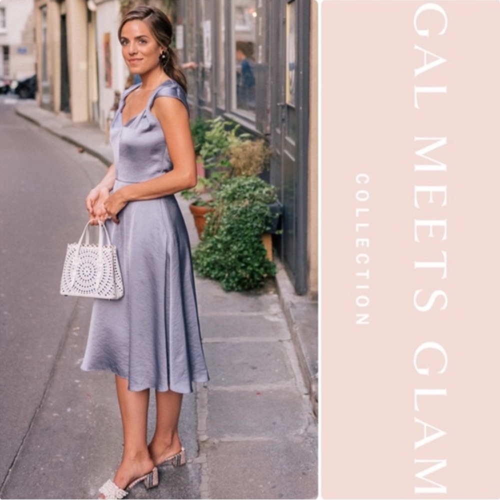 Gal Meets Glam Marion Twist V-Neck Satin Dress